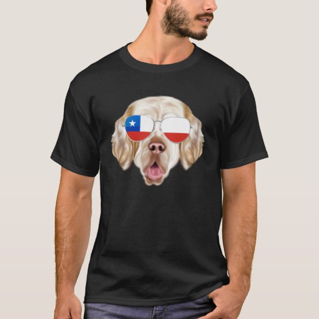 Chilean Flag Clumber Spaniel Dog Chile Pocket T-Shirt (Front)