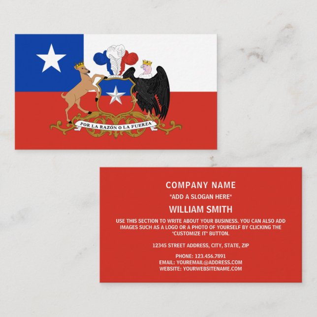 Chilean Flag & Coat of Arms, Flag of Chile Business Card (Front/Back)