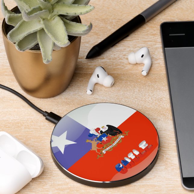 Chilean flag-coat of arms wireless charger  (Desk 2)