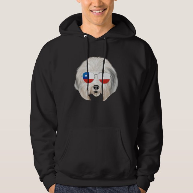 Chilean Flag Old English Sheepdog Dog Chile Pocket Hoodie (Front)