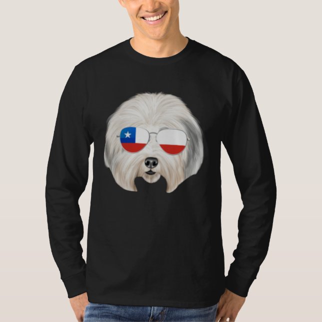 Chilean Flag Old English Sheepdog Dog Chile Pocket T-Shirt (Front)