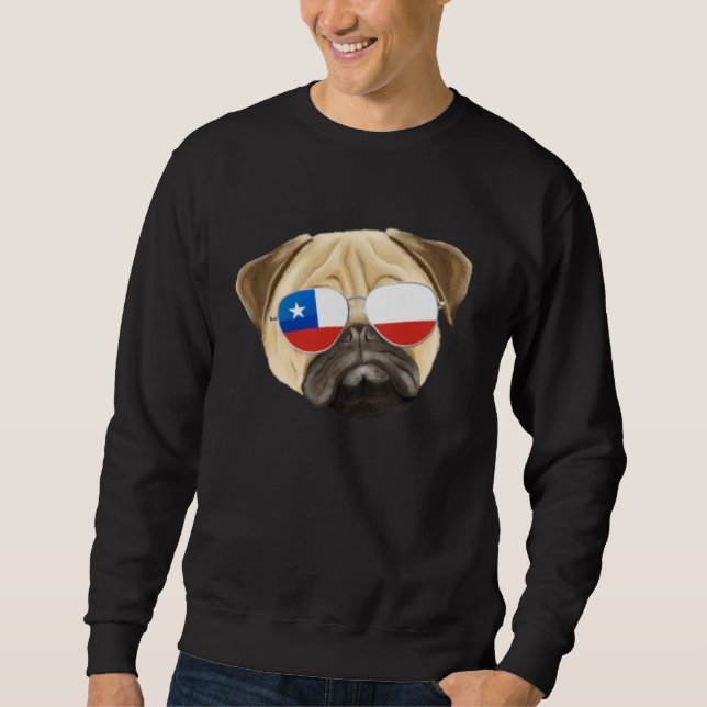 Chilean Flag Pug Dog Chile Pocket Sweatshirt (Front)