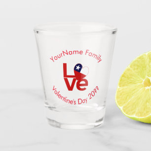 Chilean Flag Red Letters LOVE Personalized Shot Glass