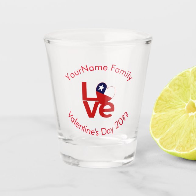 Chilean Flag Red Letters LOVE Personalized Shot Glass (Front)