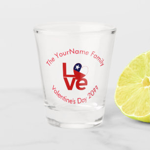 Chilean Flag Red Letters LOVE Personalized Shot Glass