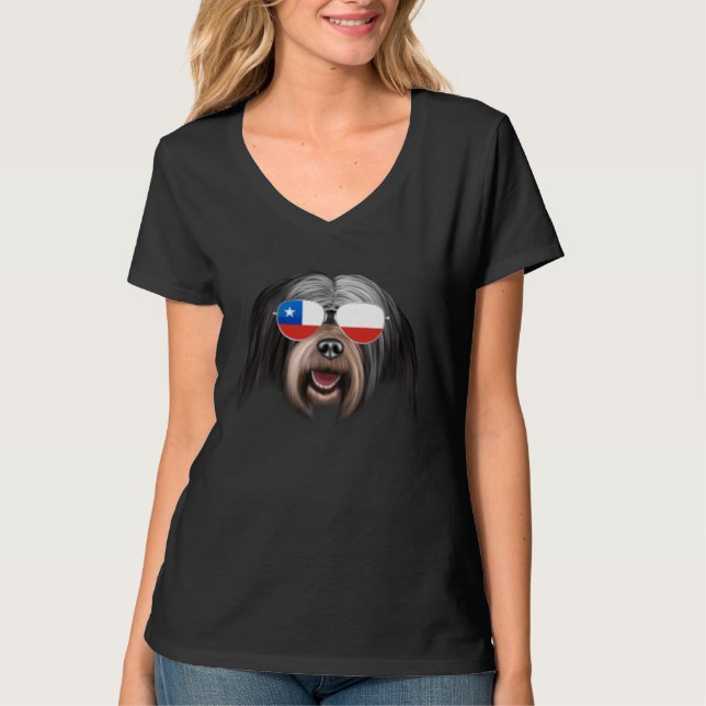 Chilean Flag Tibetan Terrier Dog Chile Pocket T-Shirt (Front)
