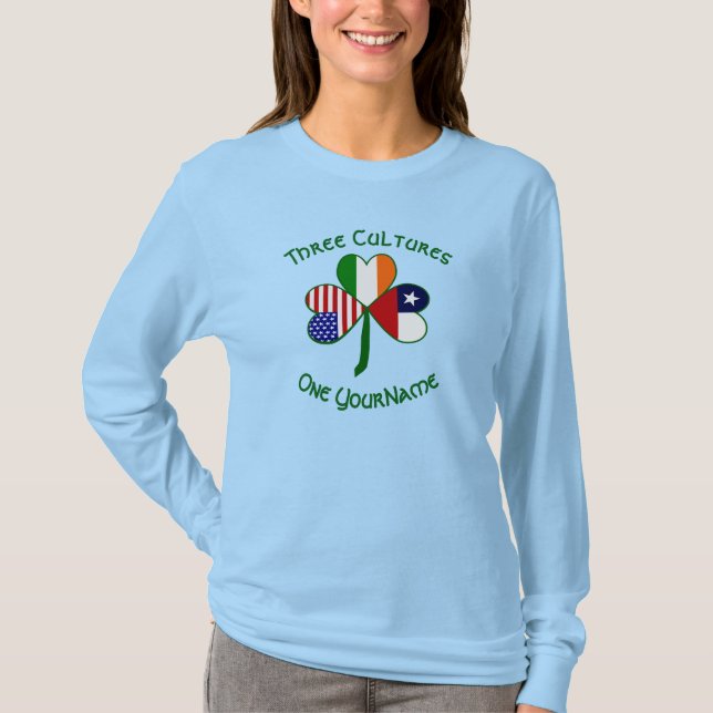 Chilean Irish USA Flags Shamrock Personalized  T-Shirt (Front)