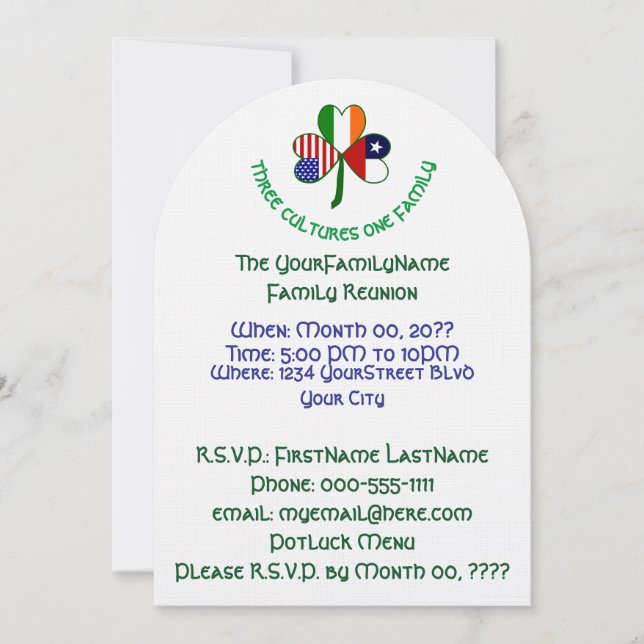 Chilean Irish USA Shamrock Family Reunion Invitation (Front)