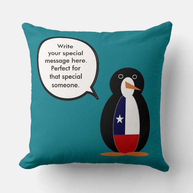 Chilean Talking Ms. Penguin Personalized Throw Pillow (Front)