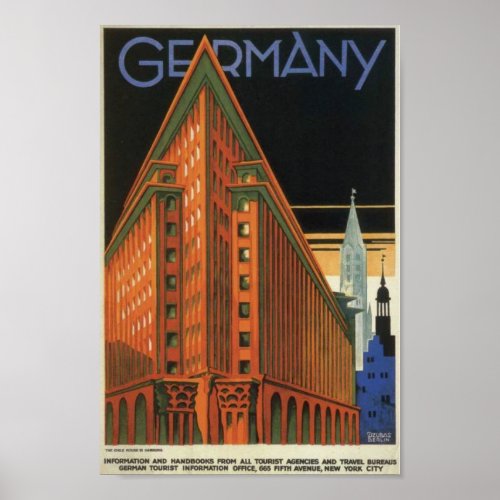 Chilehaus Hamburg Germany Vintage Travel Poster