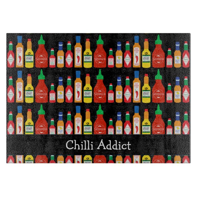 Chili Addict Spicy Food Lover Patterned Cutting Board (Front)