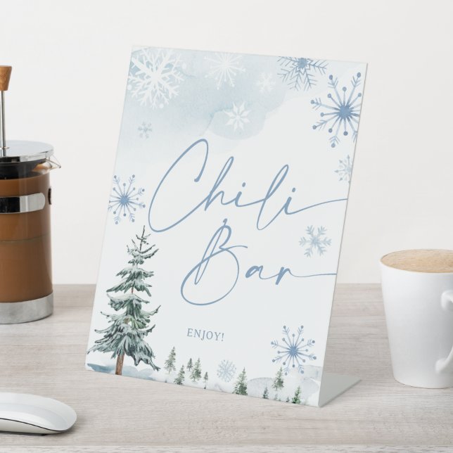 Chili bar blue winter baby shower sign (In SItu)