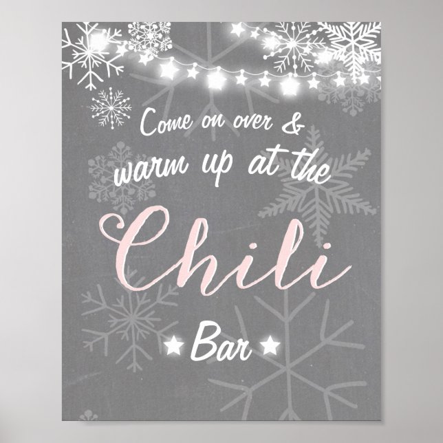 Chili Bar sign Pink snowflake Chilly Rustic Winter (Front)