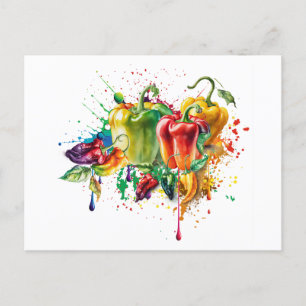 Chili & Bell Peppers Splatter Art Postcard
