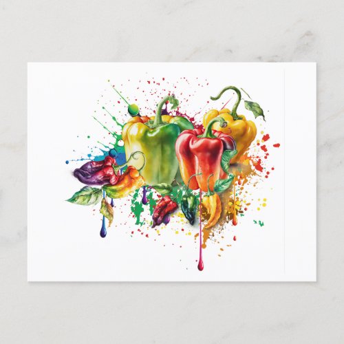 Chili  Bell Peppers Splatter Art Postcard