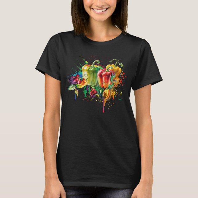 Chili & Bell Peppers Splatter Art T-Shirt (Front)
