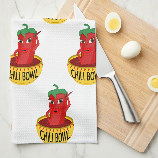 Chili Bowl Cartoon Drawing Pattern Kitchen Towel (Quarter Fold)