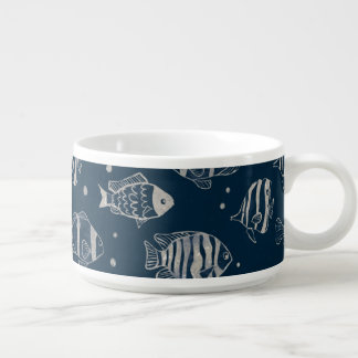 Chili Bowl With Fish Sketch on Dark Blue