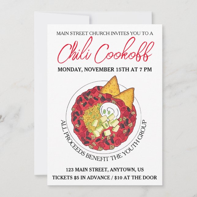 Chili Chilli Soup Cookoff Competition Supper Food Invitation (Front)