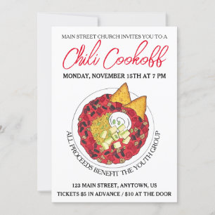 Chili Chilli Soup Cookoff Competition Supper Food Invitation