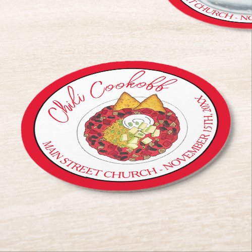 Chili Chilli Soup Cookoff Competition Supper Food Round Paper Coaster