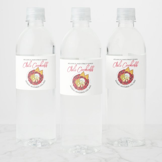 Chili Chilli Soup Cookoff Competition Supper Food Water Bottle Label (Bottles)