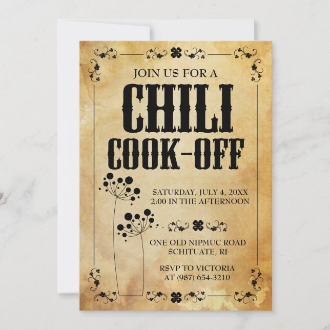 Chili Contest Invitations ~ Chilli Cookout Invite (Front)