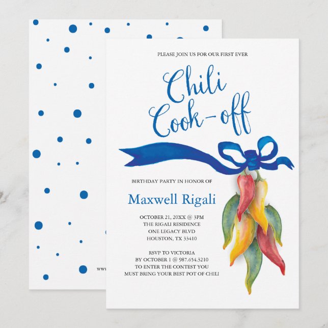 Chili Cook Off Adult Birthday Invitation (Front/Back)
