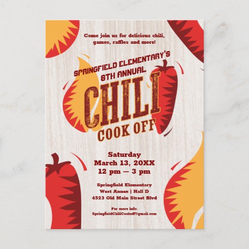 Chili Cook Off  BBQ Cookout Contest Invitation Postcard