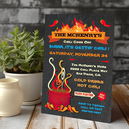CHILI COOK OFF Chalkboard Party Poster Invitation