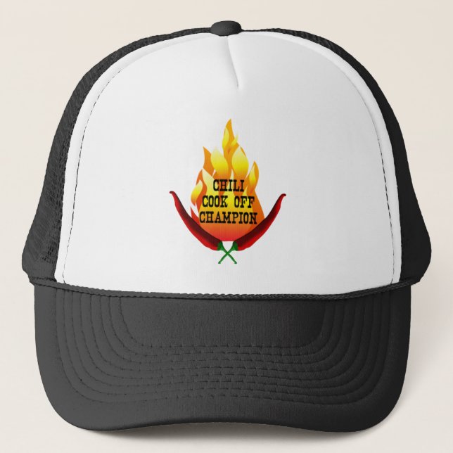Chili Cook Off Champion Flame Design Trucker Hat (Front)