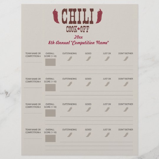 Chili Cook Off Voting Ballot Sheet