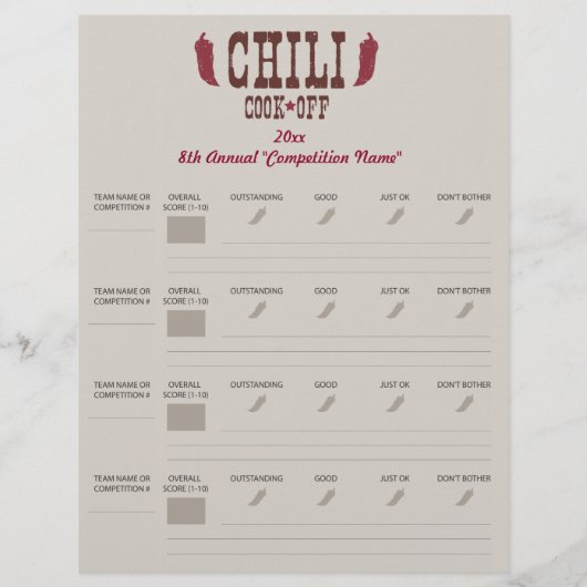Chili Cook Off Voting Ballot Sheet (Front)