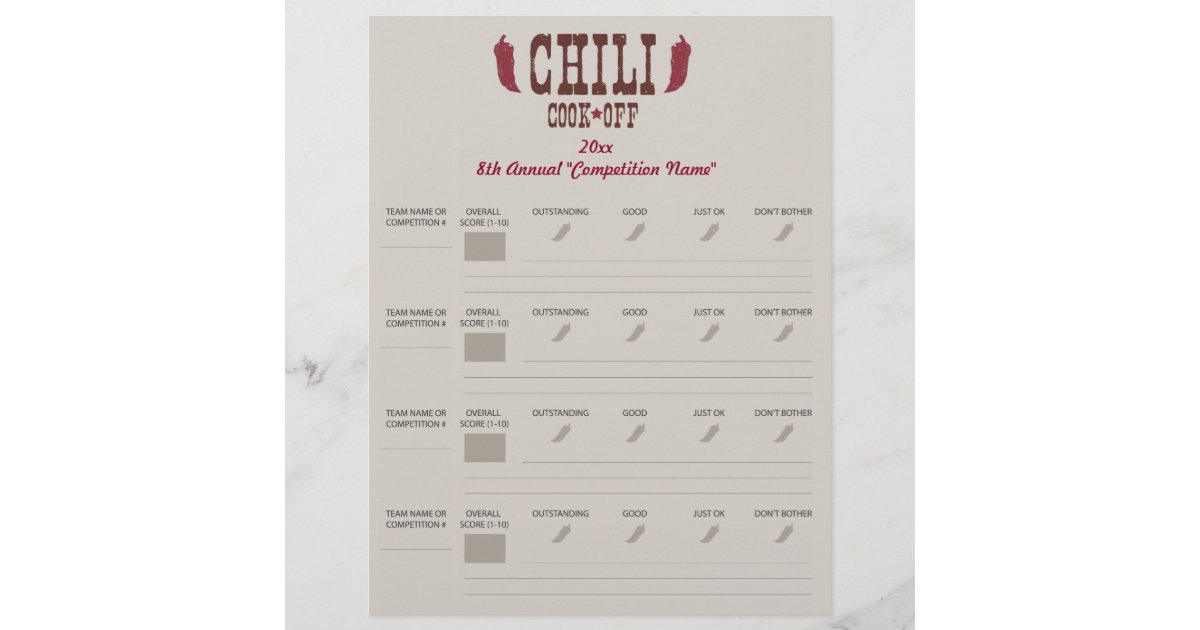 Chili Cook Off Voting Ballot Sheet Zazzle