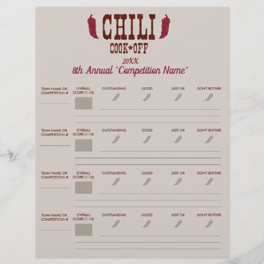 Chili Cook Off Voting Ballot Sheet (Front)