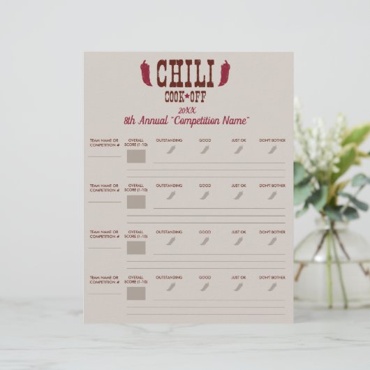 Chili Cook Off Voting Ballot Sheet (Standing Front)