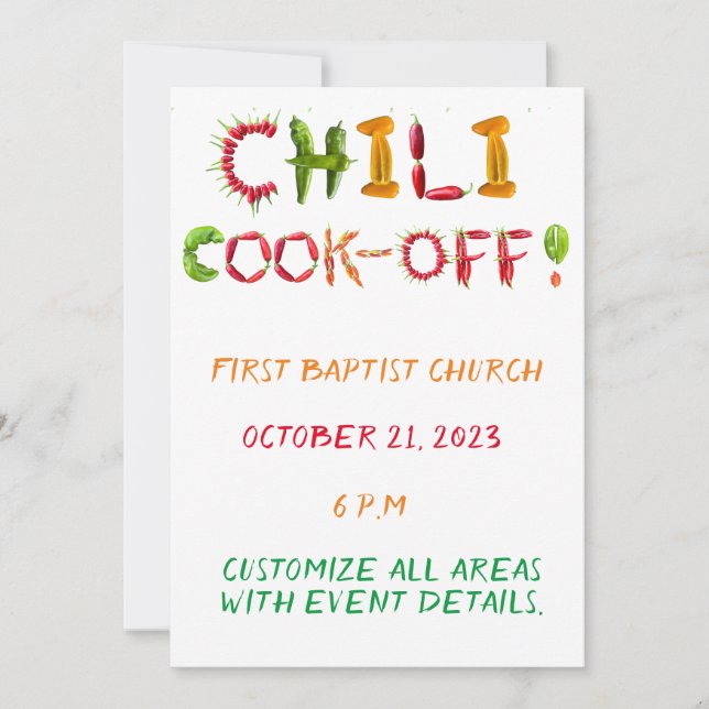 Chili Cook-Out - Chili Competition Spicy Red Peppe Invitation (Front)