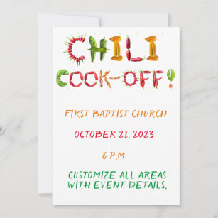 Chili Cook-Out - Chili Competition Spicy Red Peppe Invitation