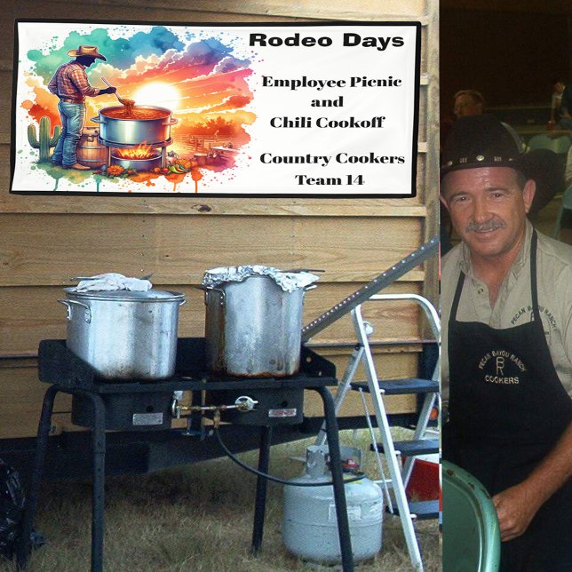  Chili Cooking Cowboy 1  (Beans or No Beans) Banner (Banner designed for a chili cookoff. Easy to edit text to fit your event.)