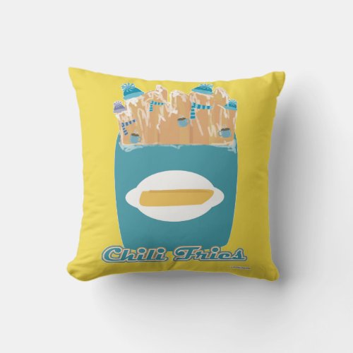 Chili Fries or Chilly Fries Funny Cartoon Motto Throw Pillow