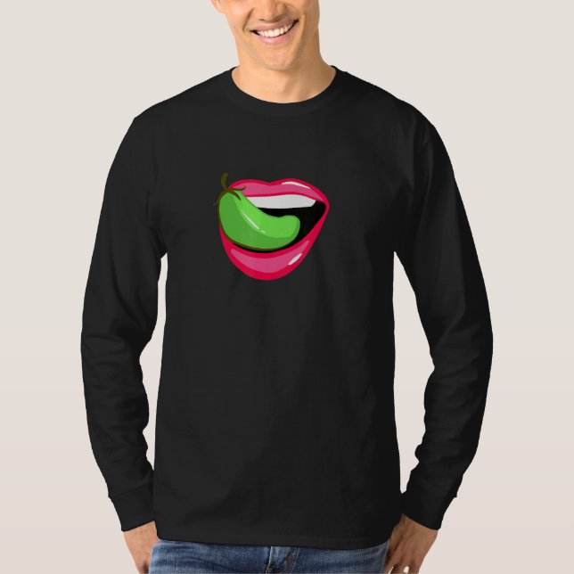 Chili Head Pepper In Mouth Hot Spicy Food T-Shirt (Front)