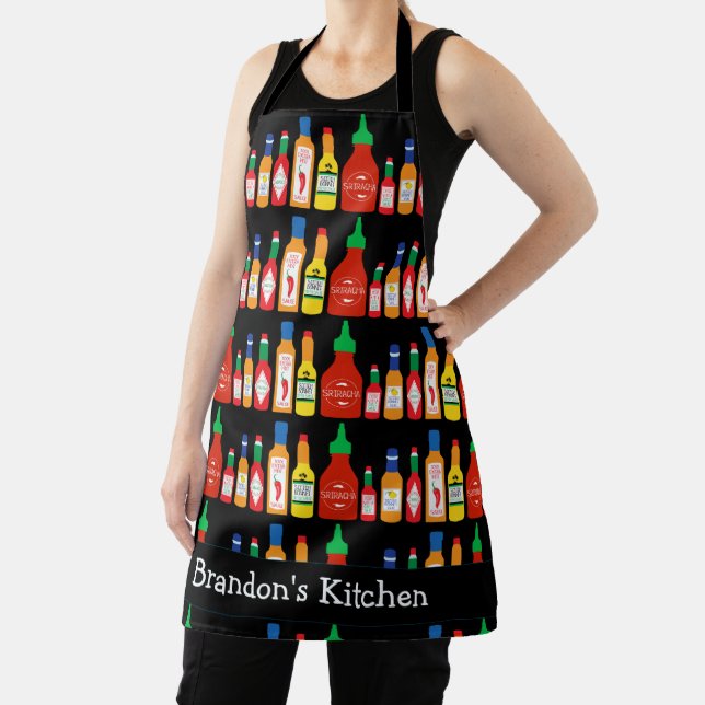 Chili Lover Chilli Bottles Patterned Apron (Insitu)