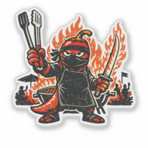 Chili Ninja BBQ Master — Vintage Summer Fire Sticker