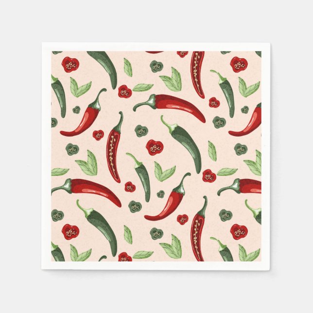 Chili Pattern Cocktail Napkins | Fun Spicy Party  (Front)