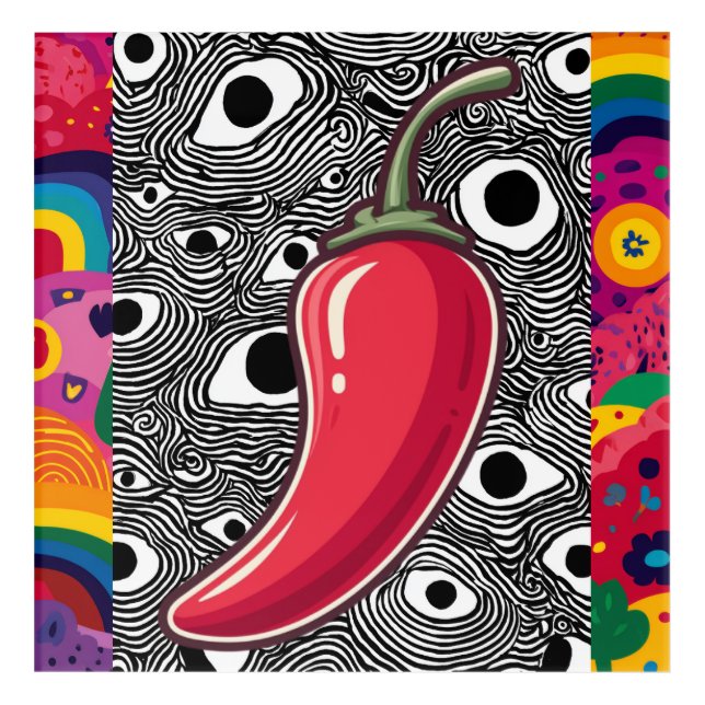 Chili Pepper Acrylic Wall Art - Trippy Eye Pattern (Front)
