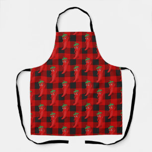 Chili Pepper Buffalo Plaid Pattern Black and Red  Apron