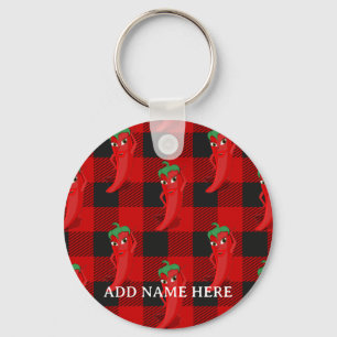 Chili Pepper Buffalo Plaid Pattern Black and Red Keychain