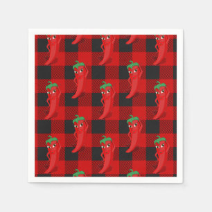 Chili Pepper Buffalo Plaid Pattern Black and Red Napkins