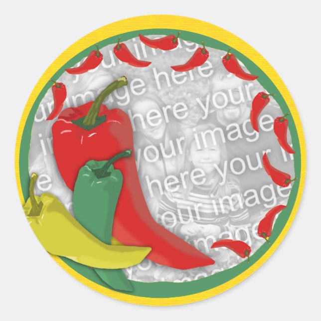 Chili Pepper Group Circle Frame2 Classic Round Sticker (Front)