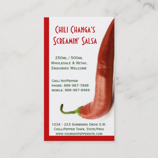 Customizable Chili Pepper Hot Red Pepper Salsa Business Cards